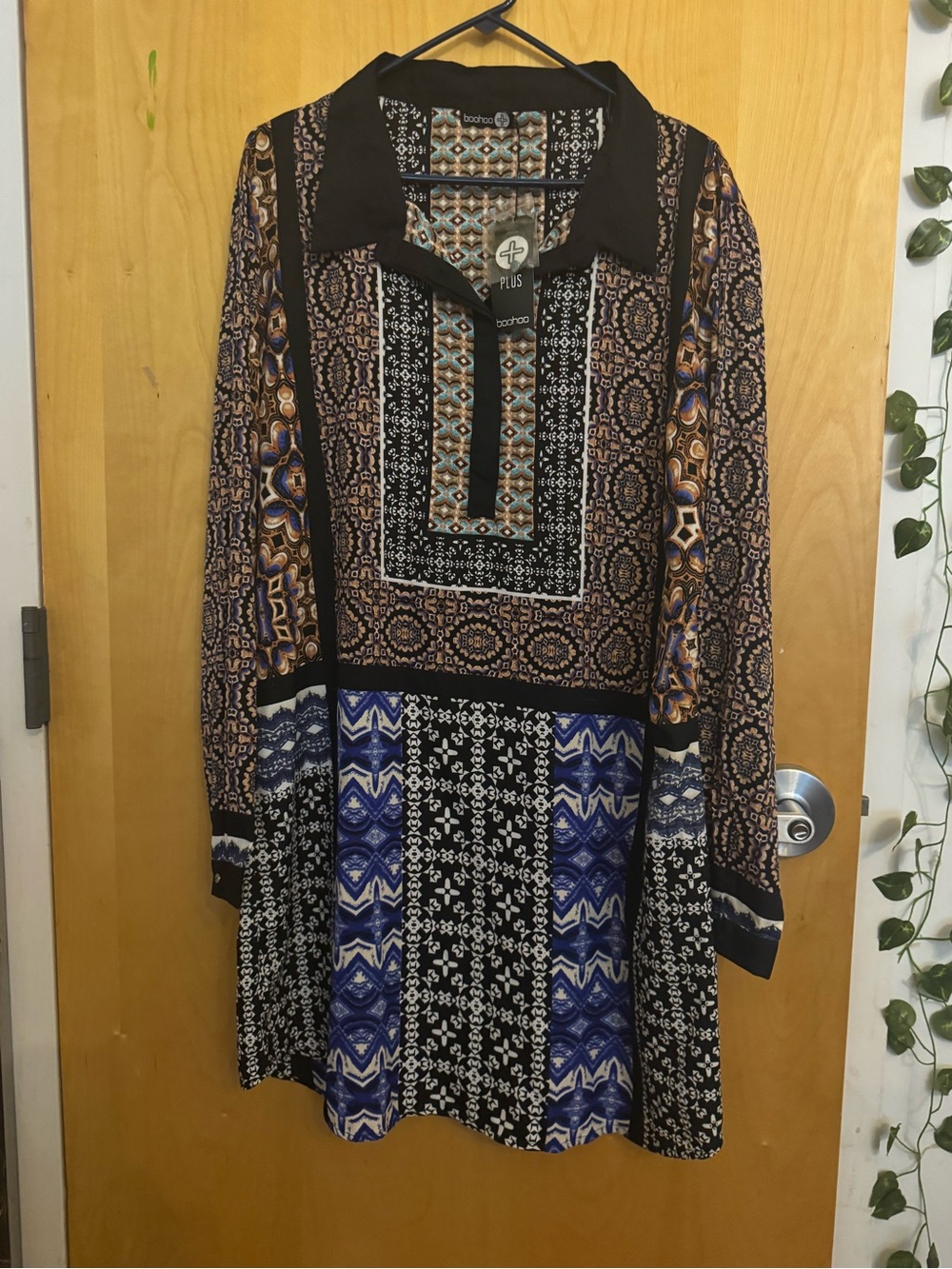 Boohoo Plus NWT 18 / 22 Tile Print Shirt Dress Tunic Boho Patchwork Festival Y2K